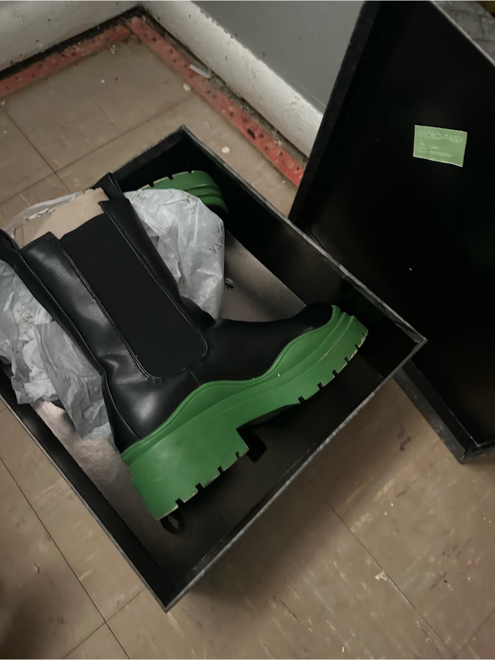 black and green boots